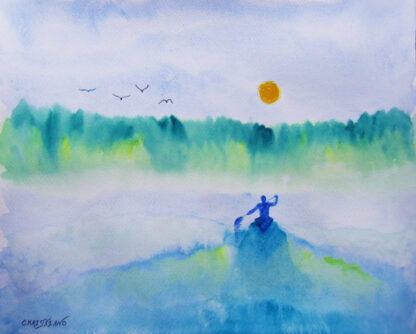 "Boater on a Pond  4-6-19"   Watercolor on Paper  11" x 14"