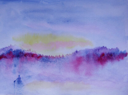 "Boater in Blue & Violet" - Watercolor on Paper - 11" x 14"