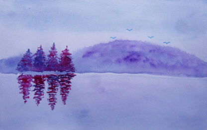 "Four Trees by a Pond"  (Warm)  - 11" x 14"  Watercolor on Paper