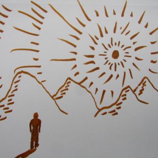"Man walking towards the Sun"  -  Ink on Paper  -  7" x 10"