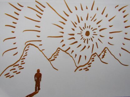 "Man walking towards the Sun"  -  Ink on Paper  -  7" x 10"