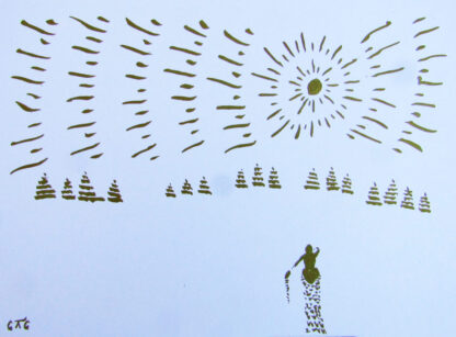 "Boater heading towards the sunset in May"  - Ink on Paper  - 7" x 10"