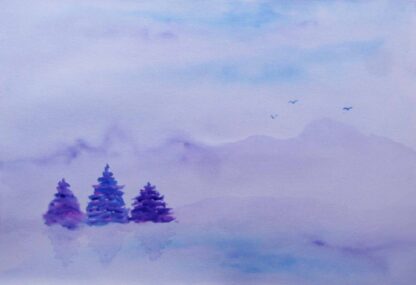 "Three Trees in Violet & Blue"  - Watercolor on Paper  - 7" x 10"
