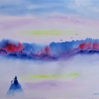 "Boater Heading Towards the Colorful Trees" - Watercolor on Paper - 11" x 14"