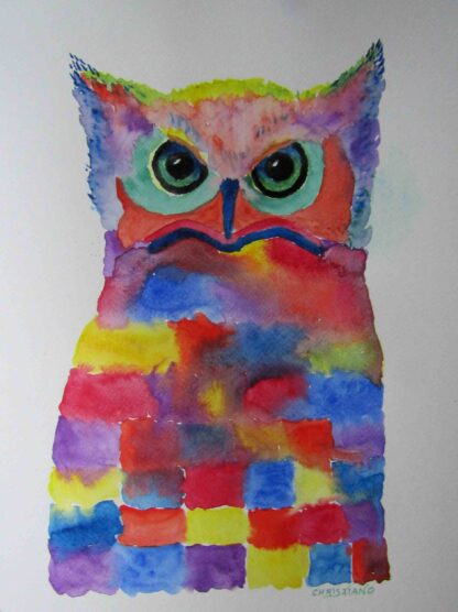"Colorful Owl"  - Watercolor on Paper  -  14" x 11"