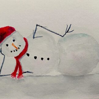 RELAXING SNOWMAN - watercolor on paper -  5" x 7"